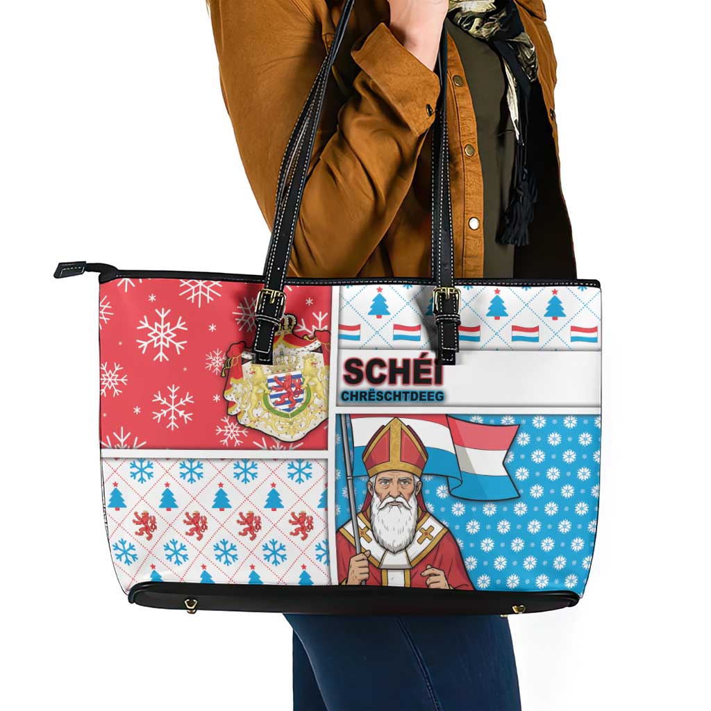 Luxembourg Christmas Leather Tote Bag Kleeschen With Xmas Patterns - Wonder Print Shop