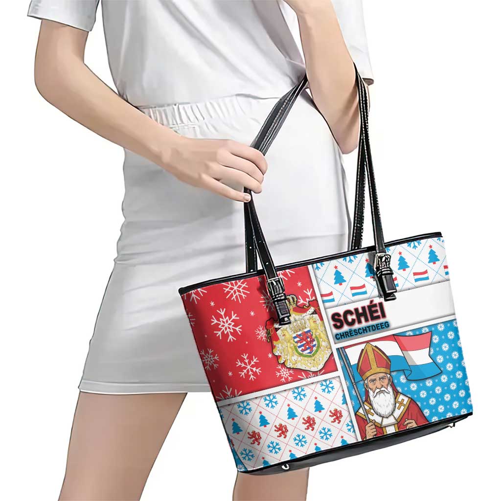 Luxembourg Christmas Leather Tote Bag Kleeschen With Xmas Patterns - Wonder Print Shop
