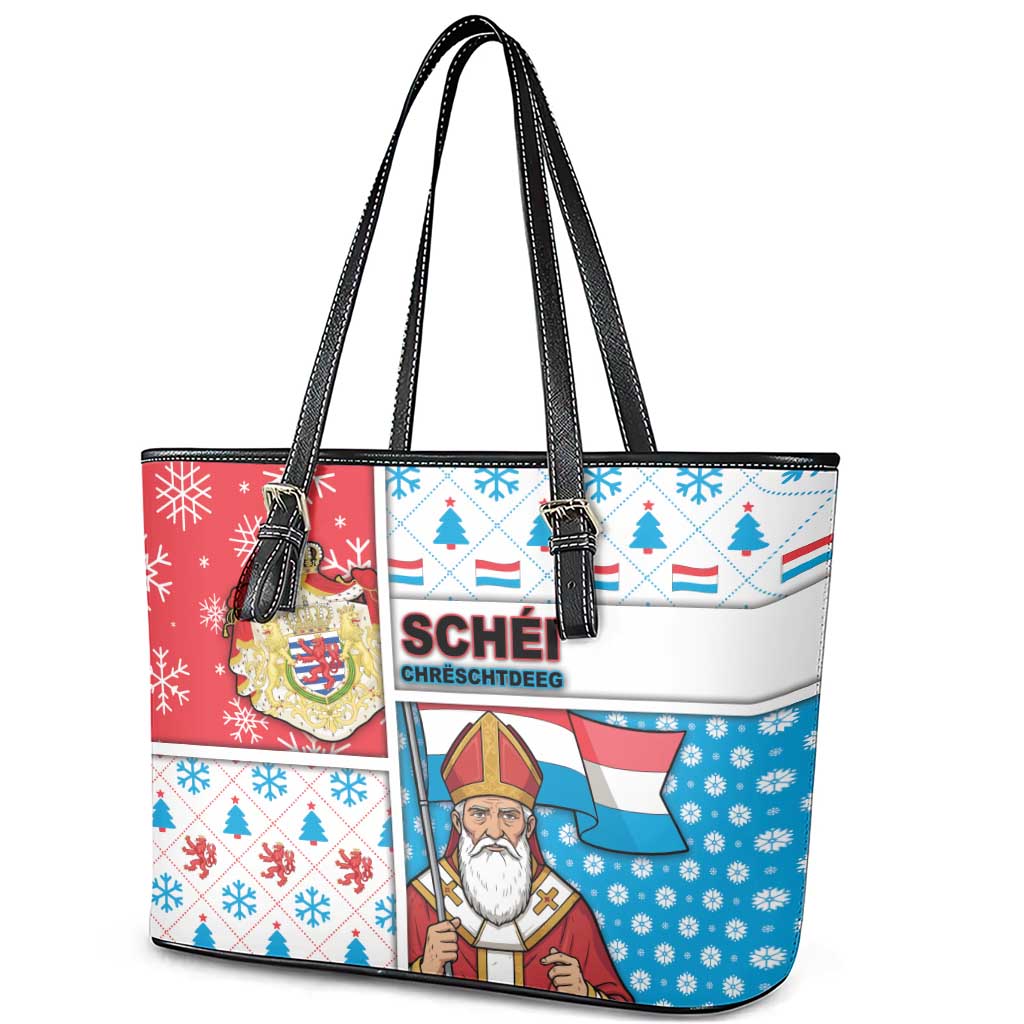 Luxembourg Christmas Leather Tote Bag Kleeschen With Xmas Patterns - Wonder Print Shop
