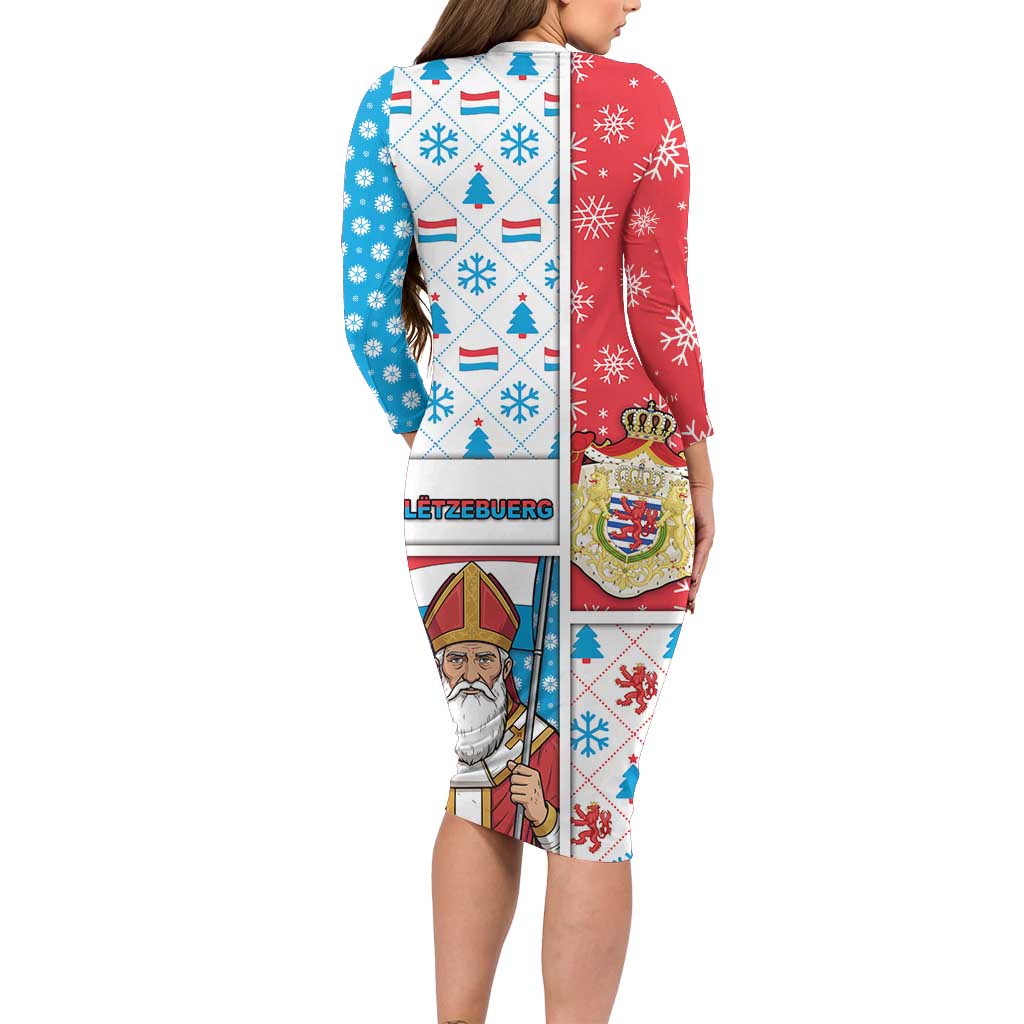 Luxembourg Christmas Long Sleeve Bodycon Dress Kleeschen With Xmas Patterns - Wonder Print Shop