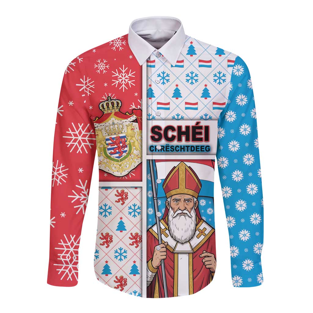 Luxembourg Christmas Long Sleeve Button Shirt Kleeschen With Xmas Patterns - Wonder Print Shop