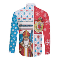 Luxembourg Christmas Long Sleeve Button Shirt Kleeschen With Xmas Patterns - Wonder Print Shop