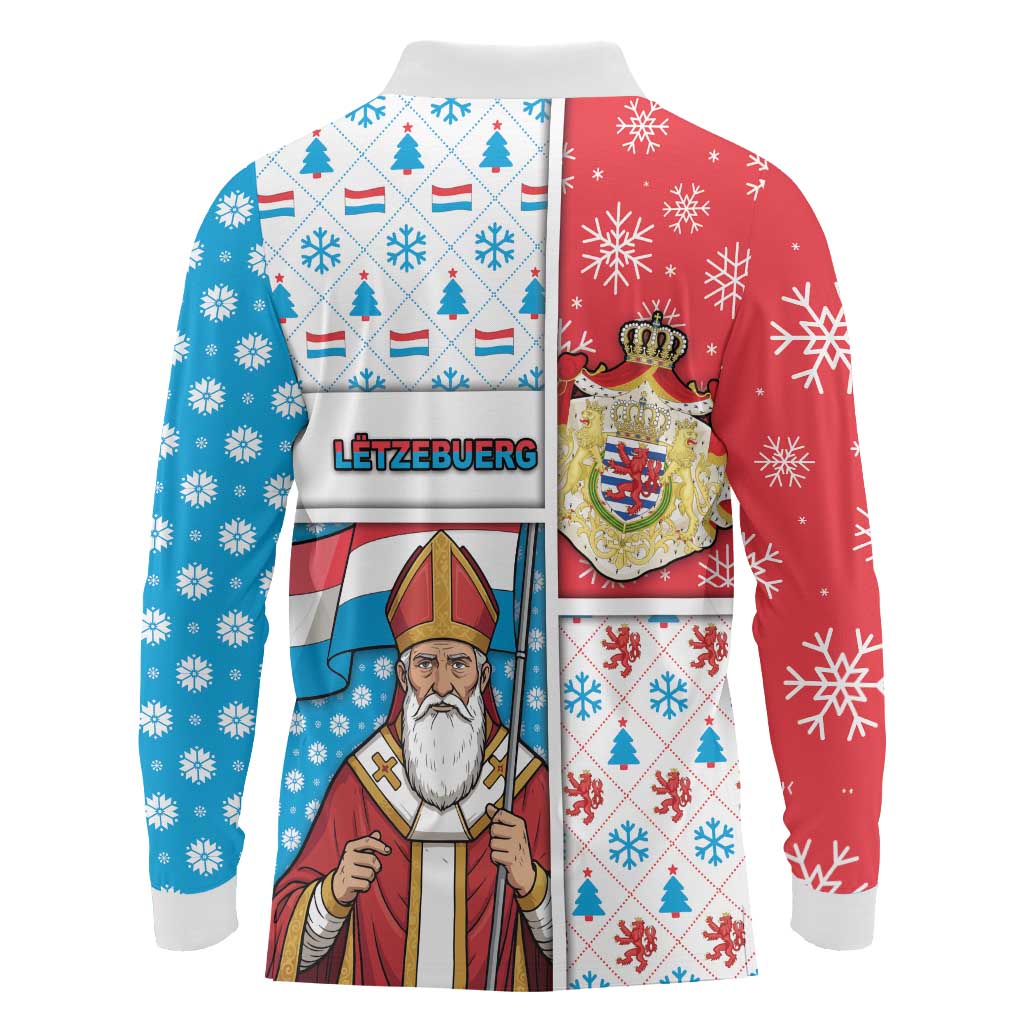 Luxembourg Christmas Long Sleeve Polo Shirt Kleeschen With Xmas Patterns - Wonder Print Shop