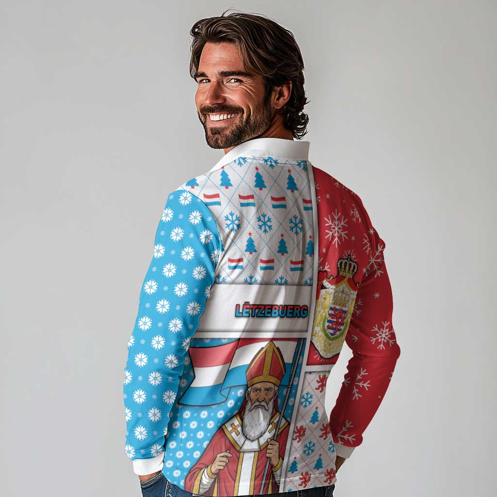 Luxembourg Christmas Long Sleeve Polo Shirt Kleeschen With Xmas Patterns - Wonder Print Shop
