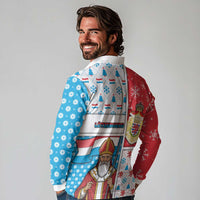 Luxembourg Christmas Long Sleeve Polo Shirt Kleeschen With Xmas Patterns - Wonder Print Shop