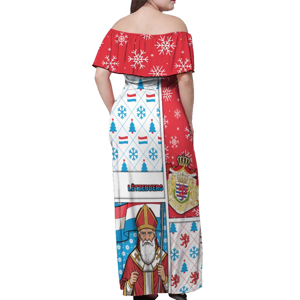 Luxembourg Christmas Off Shoulder Maxi Dress Kleeschen With Xmas Patterns - Wonder Print Shop