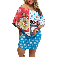 Luxembourg Christmas Off Shoulder Short Dress Kleeschen With Xmas Patterns - Wonder Print Shop