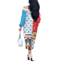 Luxembourg Christmas Off The Shoulder Long Sleeve Dress Kleeschen With Xmas Patterns - Wonder Print Shop