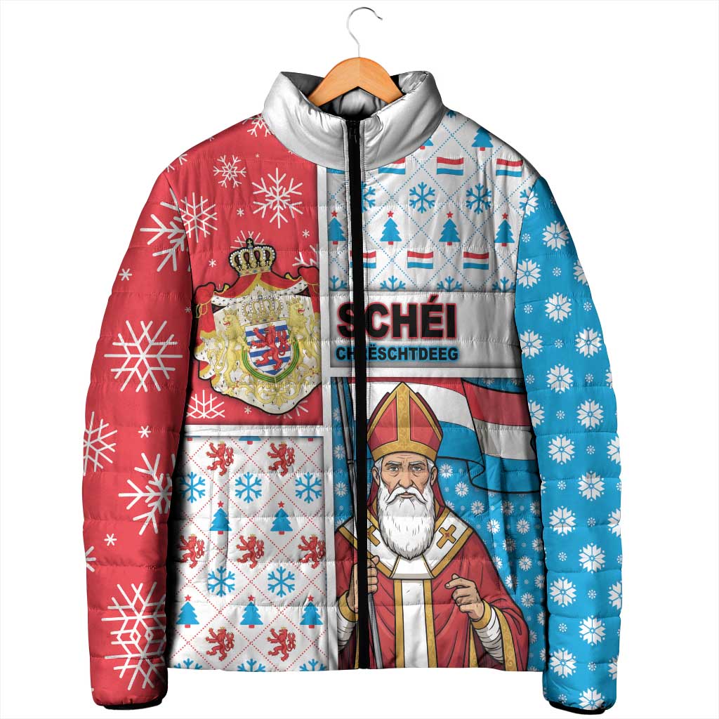Luxembourg Christmas Padded Jacket Kleeschen With Xmas Patterns - Wonder Print Shop