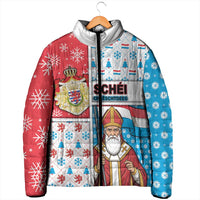 Luxembourg Christmas Padded Jacket Kleeschen With Xmas Patterns - Wonder Print Shop