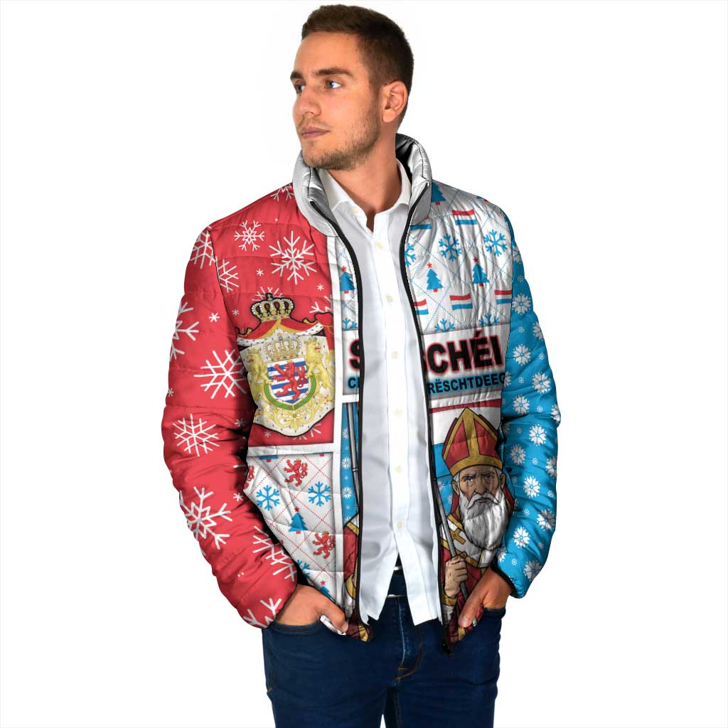 Luxembourg Christmas Padded Jacket Kleeschen With Xmas Patterns - Wonder Print Shop