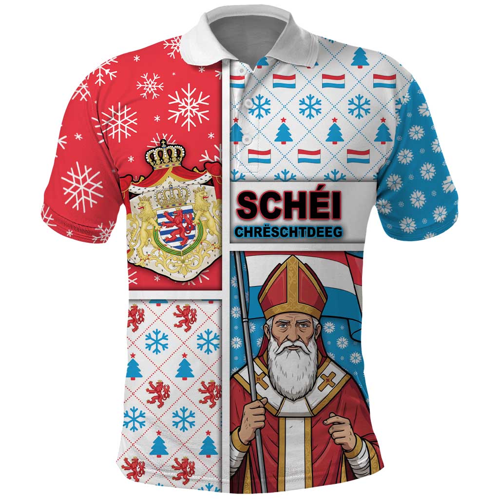 Luxembourg Christmas Polo Shirt Kleeschen With Xmas Patterns - Wonder Print Shop