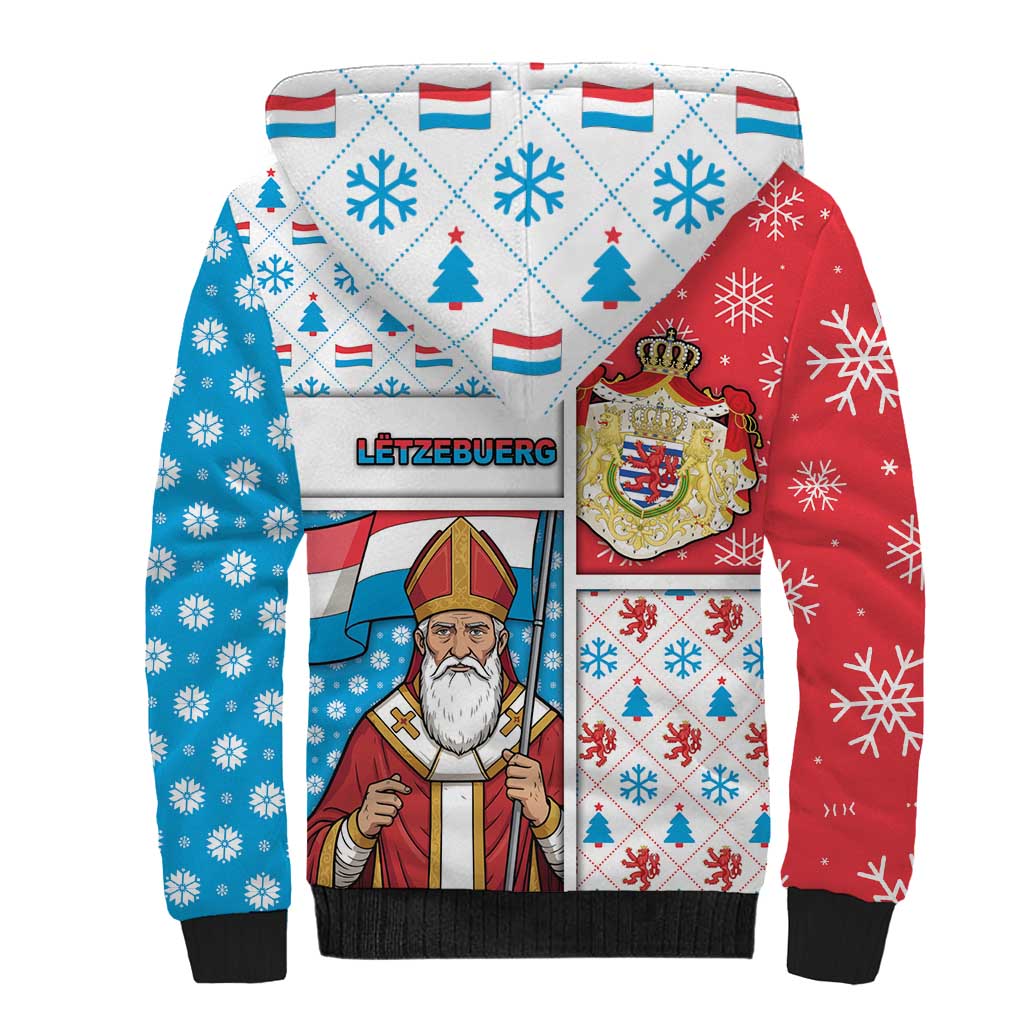 Luxembourg Christmas Sherpa Hoodie Kleeschen With Xmas Patterns - Wonder Print Shop