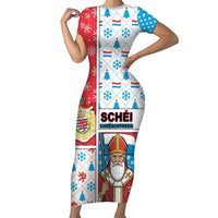 Luxembourg Christmas Short Sleeve Bodycon Dress Kleeschen With Xmas Patterns - Wonder Print Shop