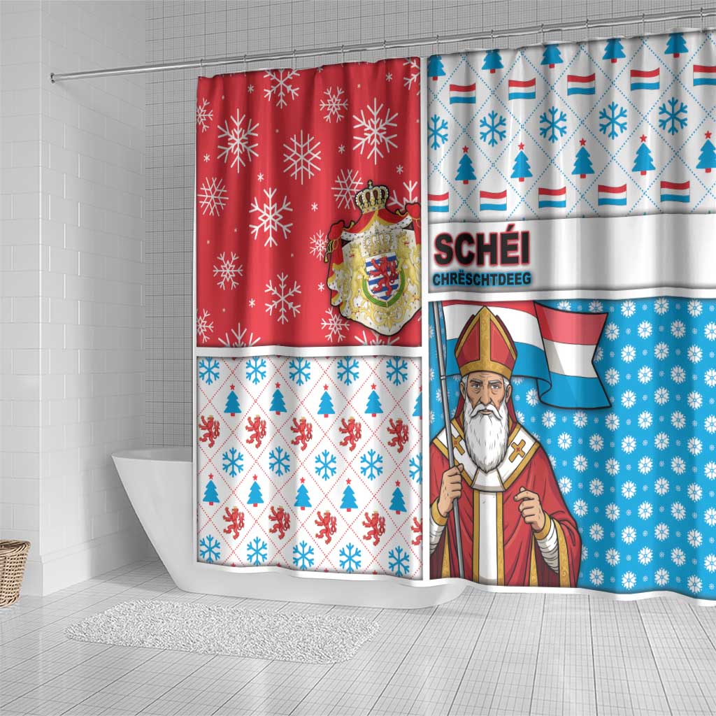 Luxembourg Christmas Shower Curtain Kleeschen With Xmas Patterns - Wonder Print Shop