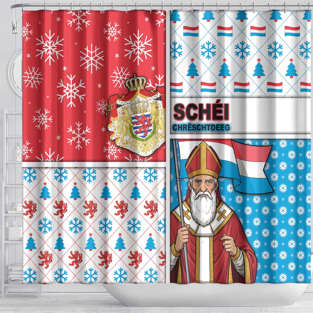 Luxembourg Christmas Shower Curtain Kleeschen With Xmas Patterns - Wonder Print Shop