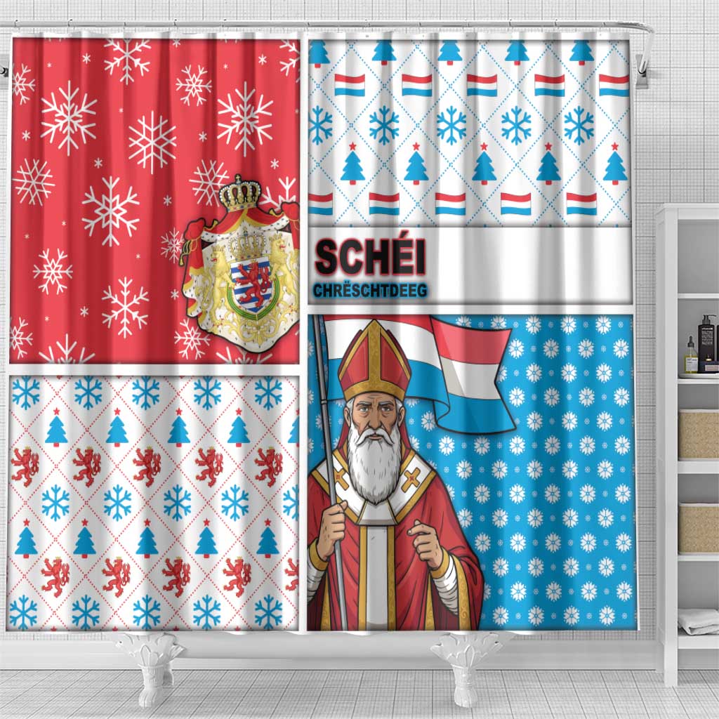Luxembourg Christmas Shower Curtain Kleeschen With Xmas Patterns - Wonder Print Shop