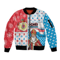Luxembourg Christmas Sleeve Zip Bomber Jacket Kleeschen With Xmas Patterns - Wonder Print Shop