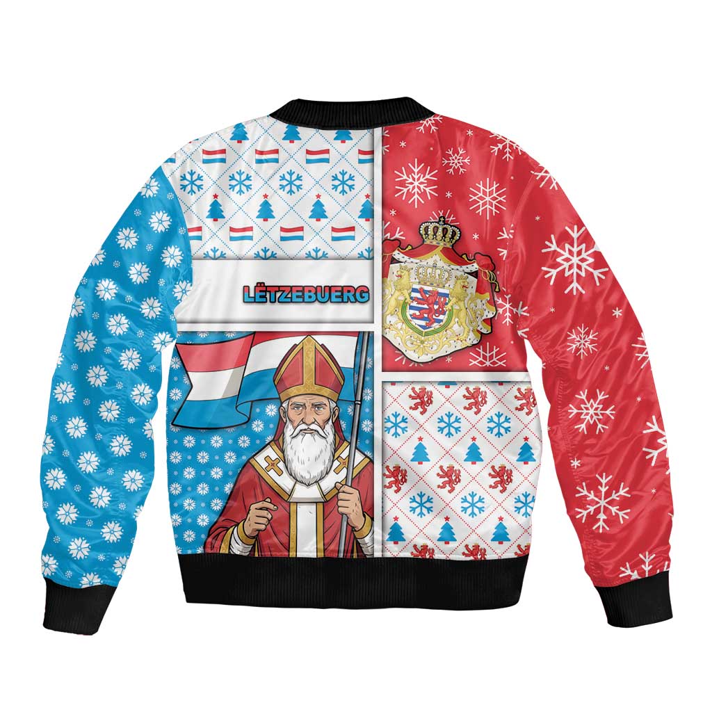 Luxembourg Christmas Sleeve Zip Bomber Jacket Kleeschen With Xmas Patterns - Wonder Print Shop