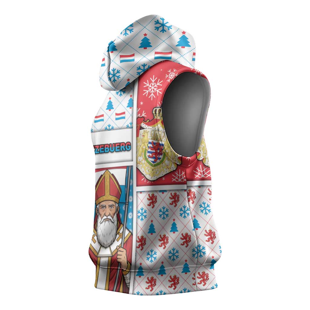Luxembourg Christmas Sleeveless Hoodie Kleeschen With Xmas Patterns - Wonder Print Shop