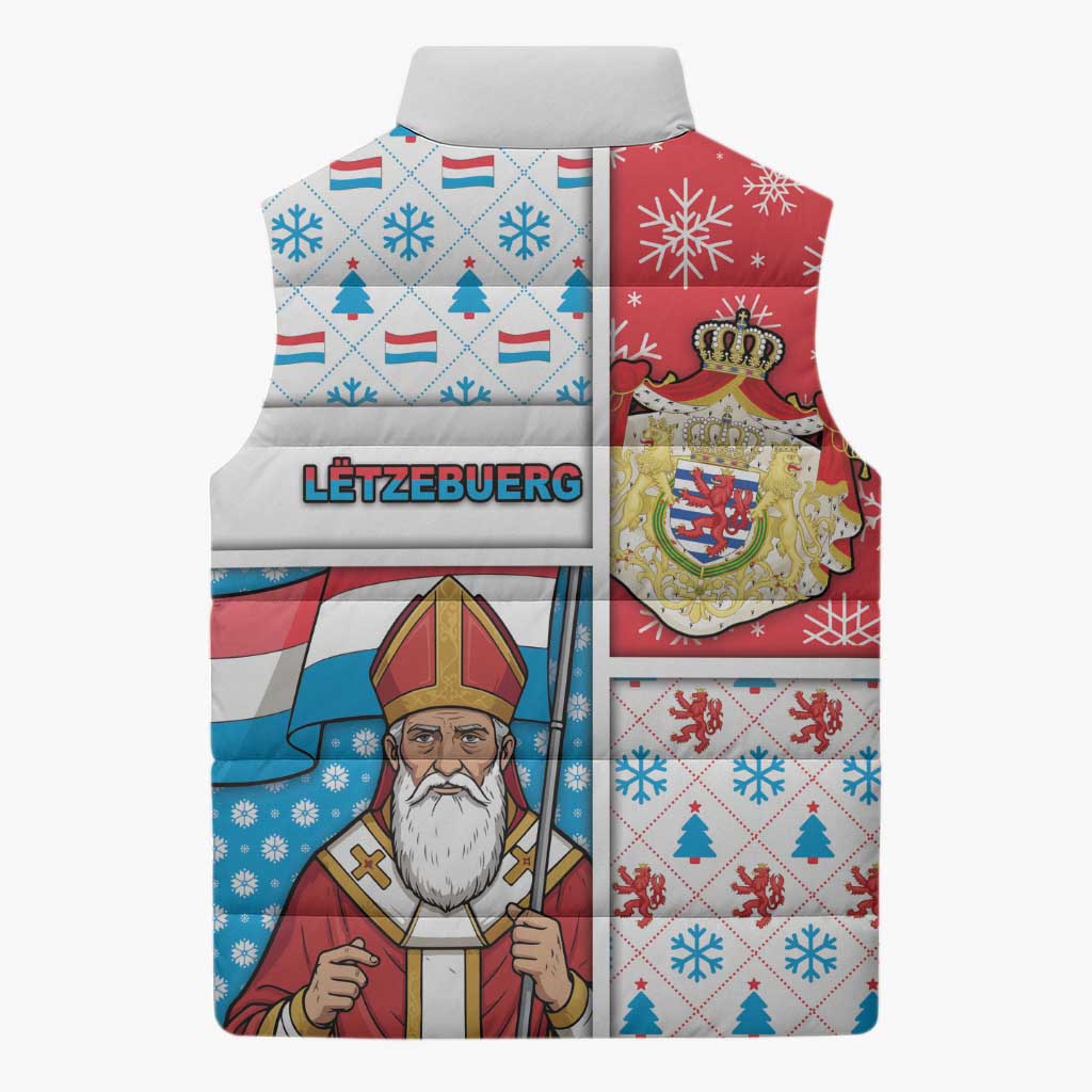 Luxembourg Christmas Sleeveless Puffer Jacket Kleeschen With Xmas Patterns - Wonder Print Shop