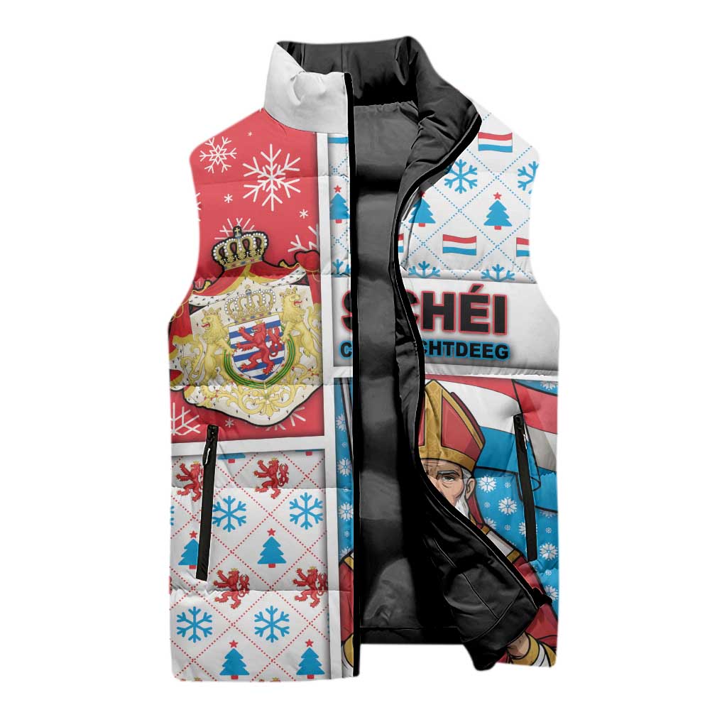 Luxembourg Christmas Sleeveless Puffer Jacket Kleeschen With Xmas Patterns - Wonder Print Shop