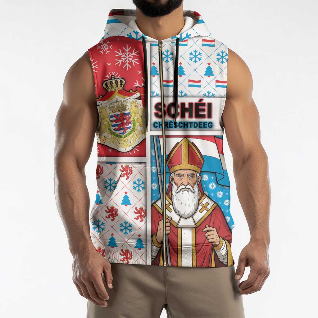 Luxembourg Christmas Sleeveless Zip Hoodie Kleeschen With Xmas Patterns - Wonder Print Shop