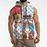 Luxembourg Christmas Sleeveless Zip Hoodie Kleeschen With Xmas Patterns - Wonder Print Shop