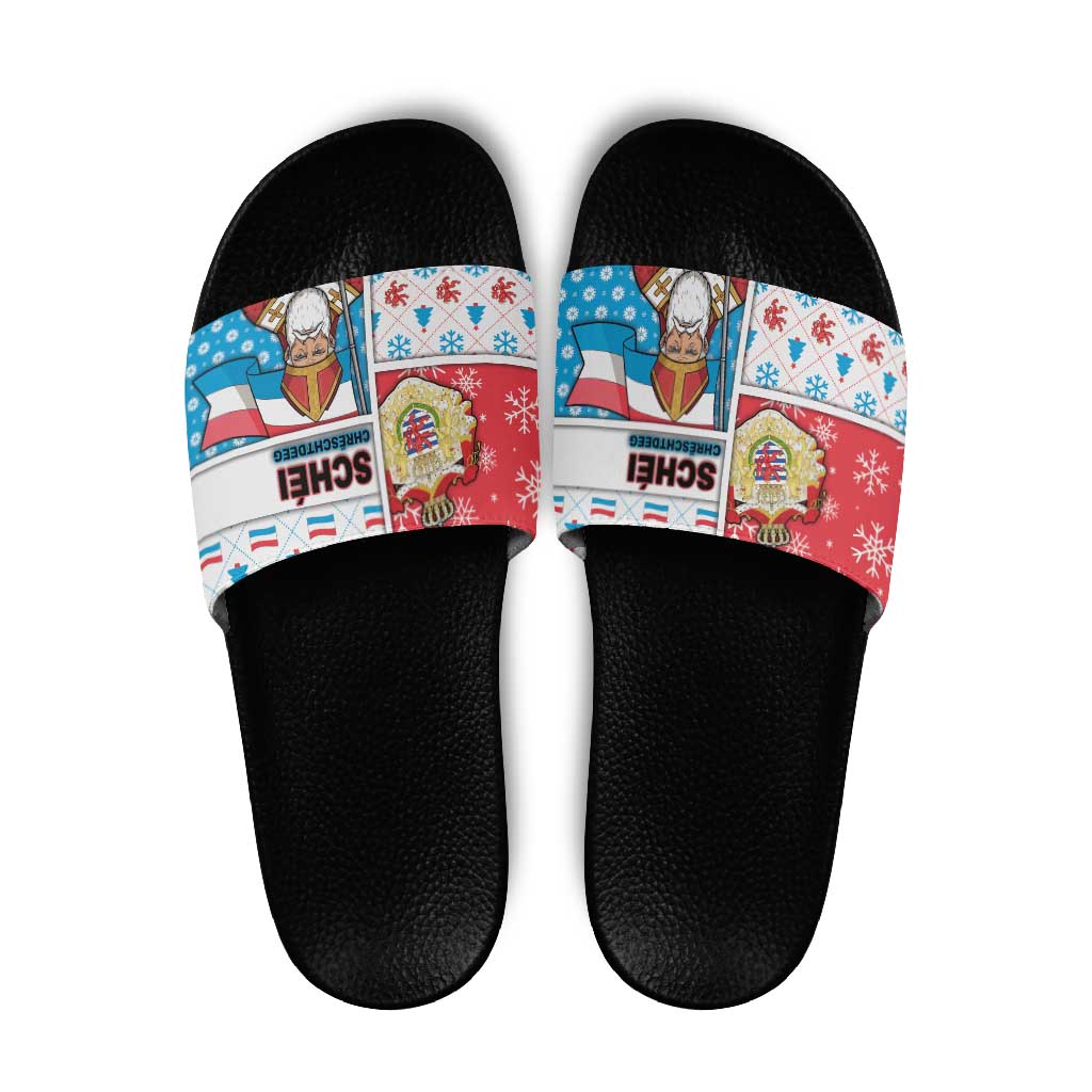 Luxembourg Christmas Slide Sandals Kleeschen With Xmas Patterns - Wonder Print Shop