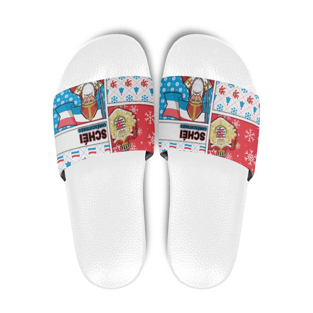 Luxembourg Christmas Slide Sandals Kleeschen With Xmas Patterns - Wonder Print Shop