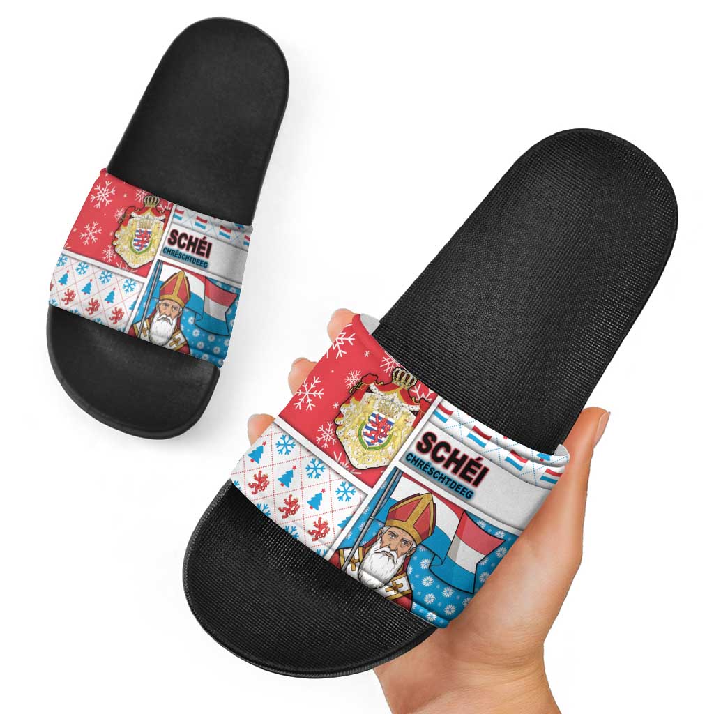 Luxembourg Christmas Slide Sandals Kleeschen With Xmas Patterns - Wonder Print Shop