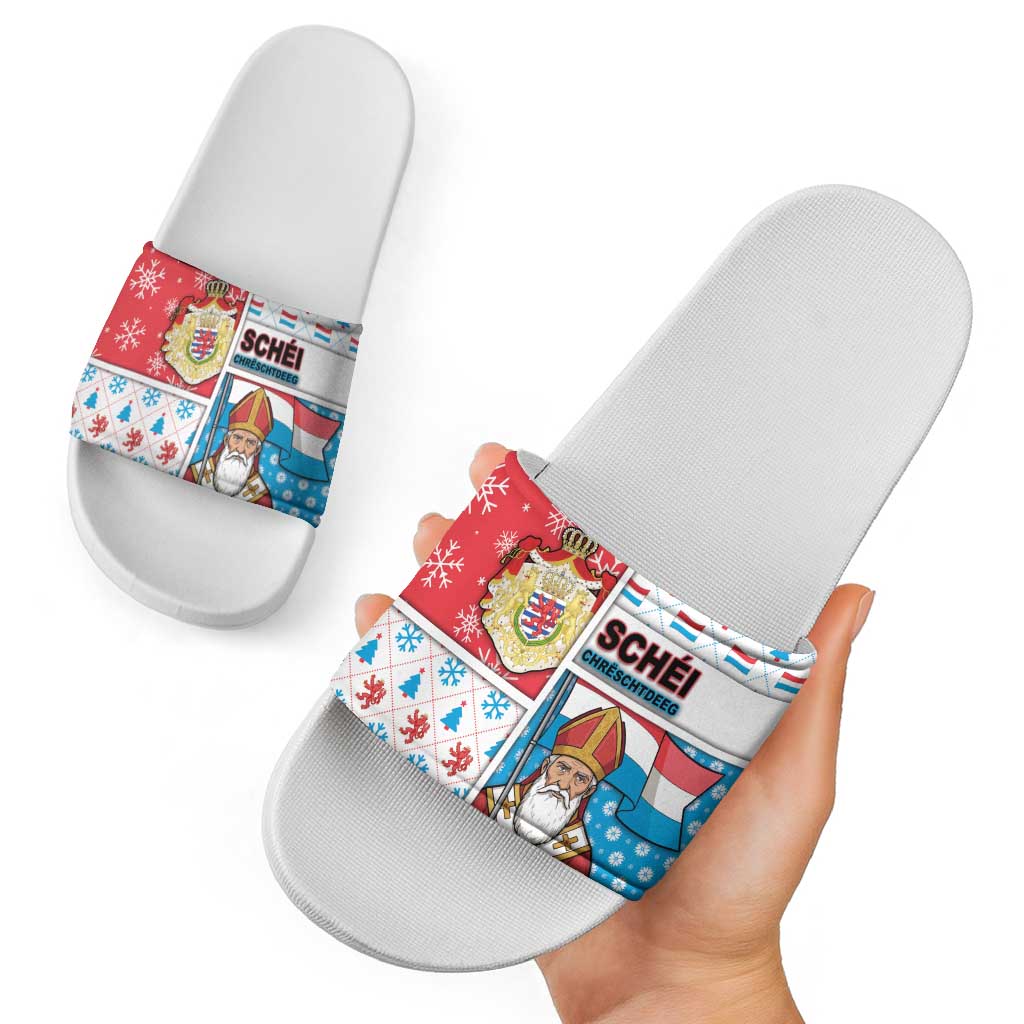 Luxembourg Christmas Slide Sandals Kleeschen With Xmas Patterns - Wonder Print Shop