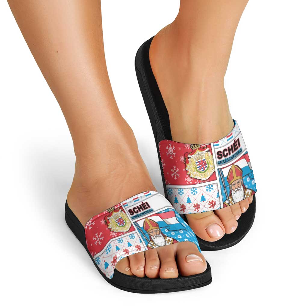 Luxembourg Christmas Slide Sandals Kleeschen With Xmas Patterns - Wonder Print Shop