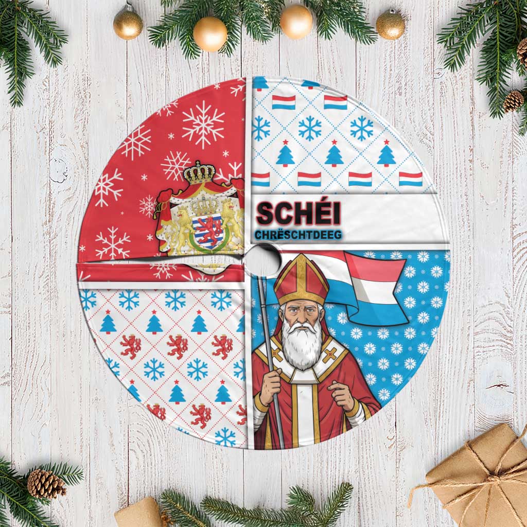 Luxembourg Christmas Tree Skirt Kleeschen With Xmas Patterns - Wonder Print Shop