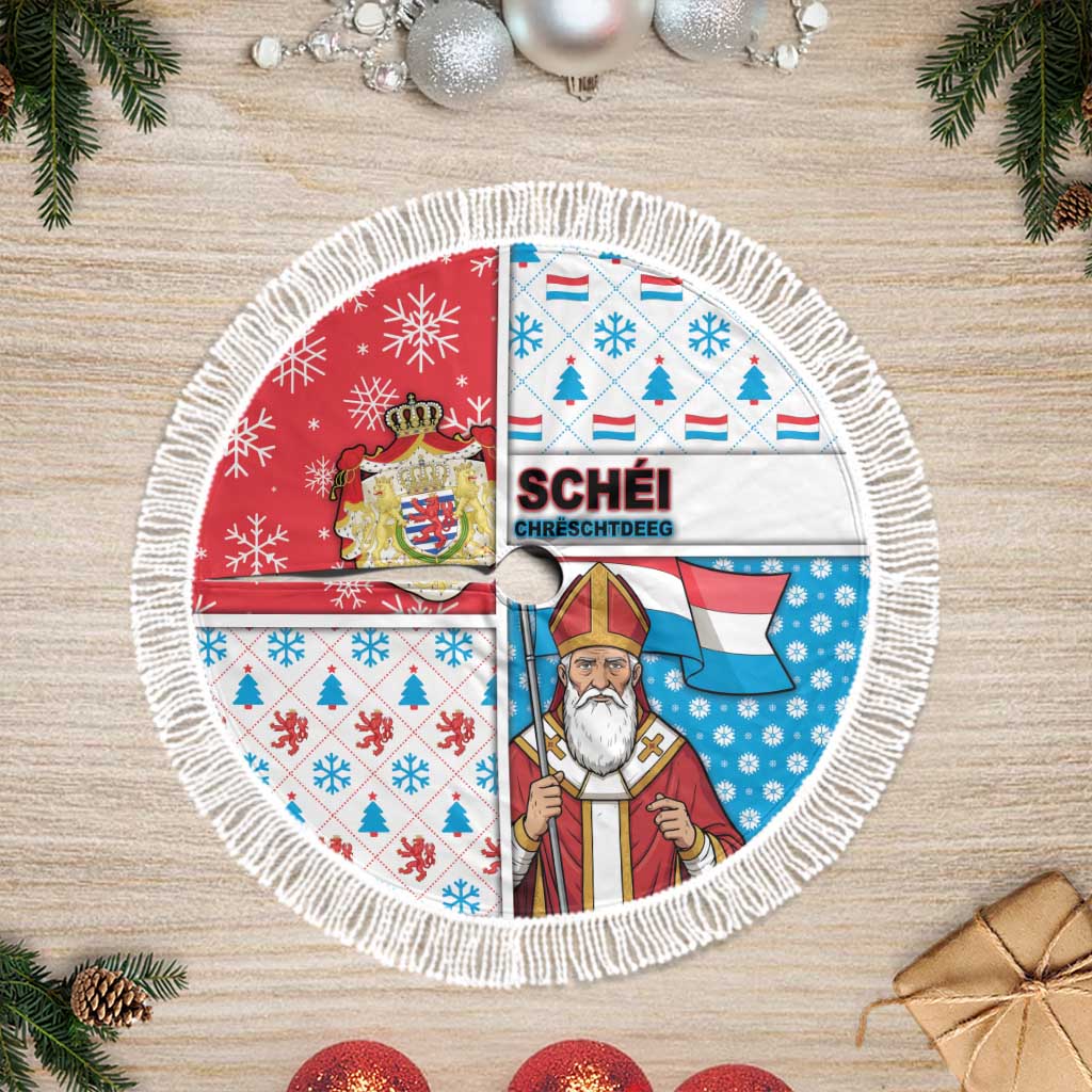 Luxembourg Christmas Tree Skirt Kleeschen With Xmas Patterns - Wonder Print Shop