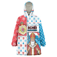 Luxembourg Christmas Wearable Blanket Hoodie Kleeschen With Xmas Patterns - Wonder Print Shop