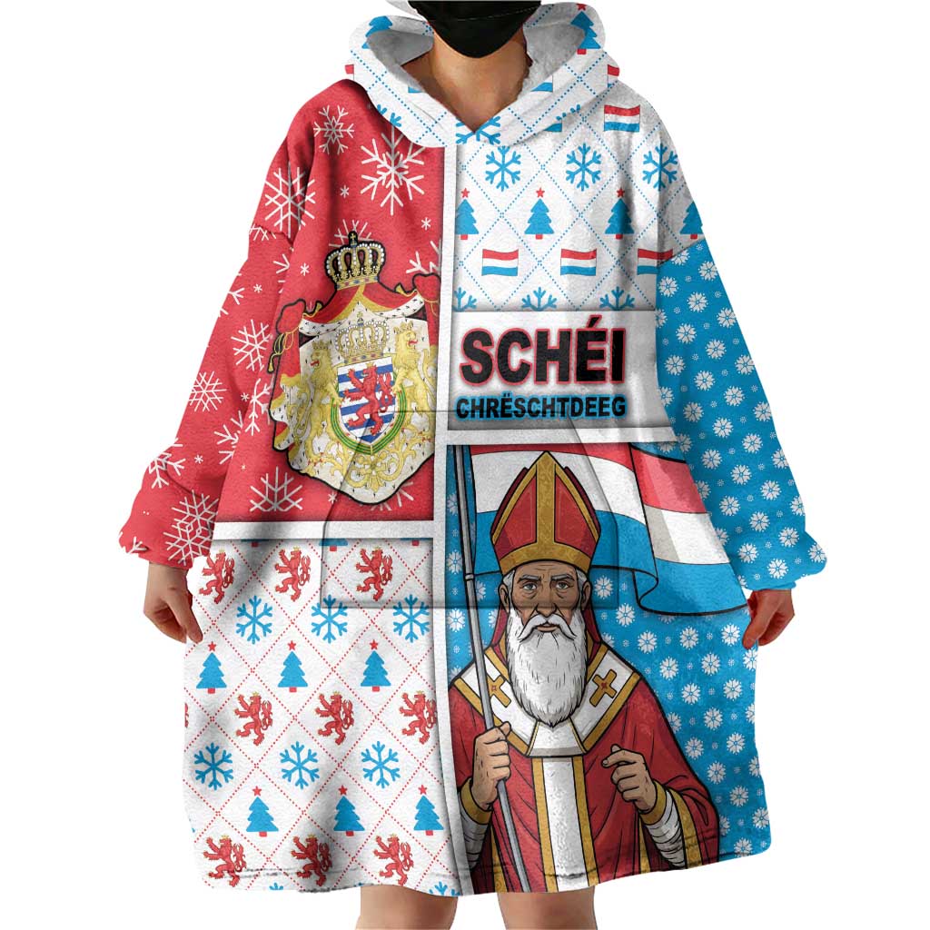 Luxembourg Christmas Wearable Blanket Hoodie Kleeschen With Xmas Patterns - Wonder Print Shop