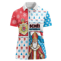 Luxembourg Christmas Women Polo Shirt Kleeschen With Xmas Patterns - Wonder Print Shop