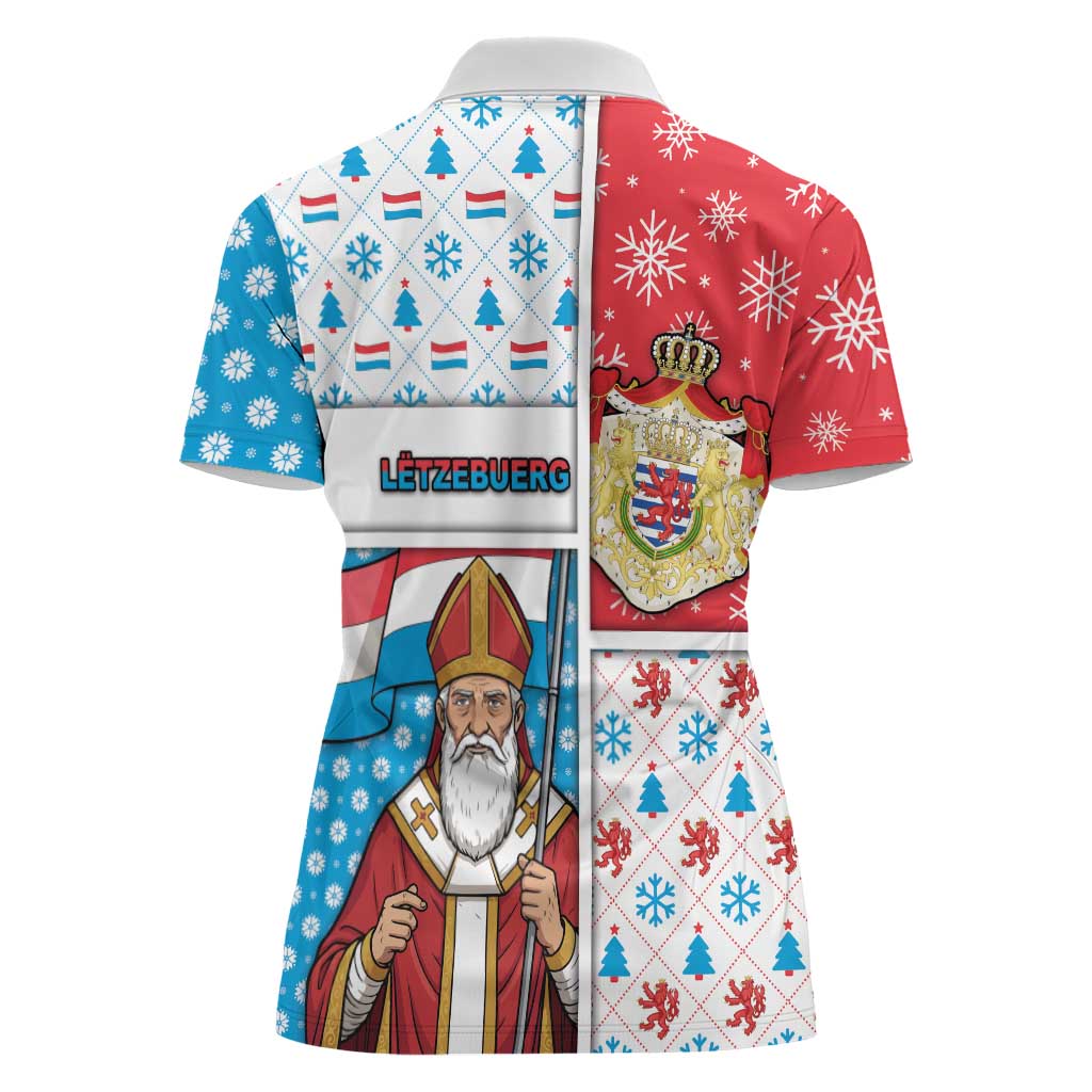 Luxembourg Christmas Women Polo Shirt Kleeschen With Xmas Patterns - Wonder Print Shop