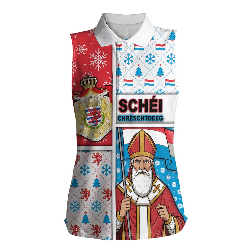 Luxembourg Christmas Women Sleeveless Polo Shirt Kleeschen With Xmas Patterns - Wonder Print Shop