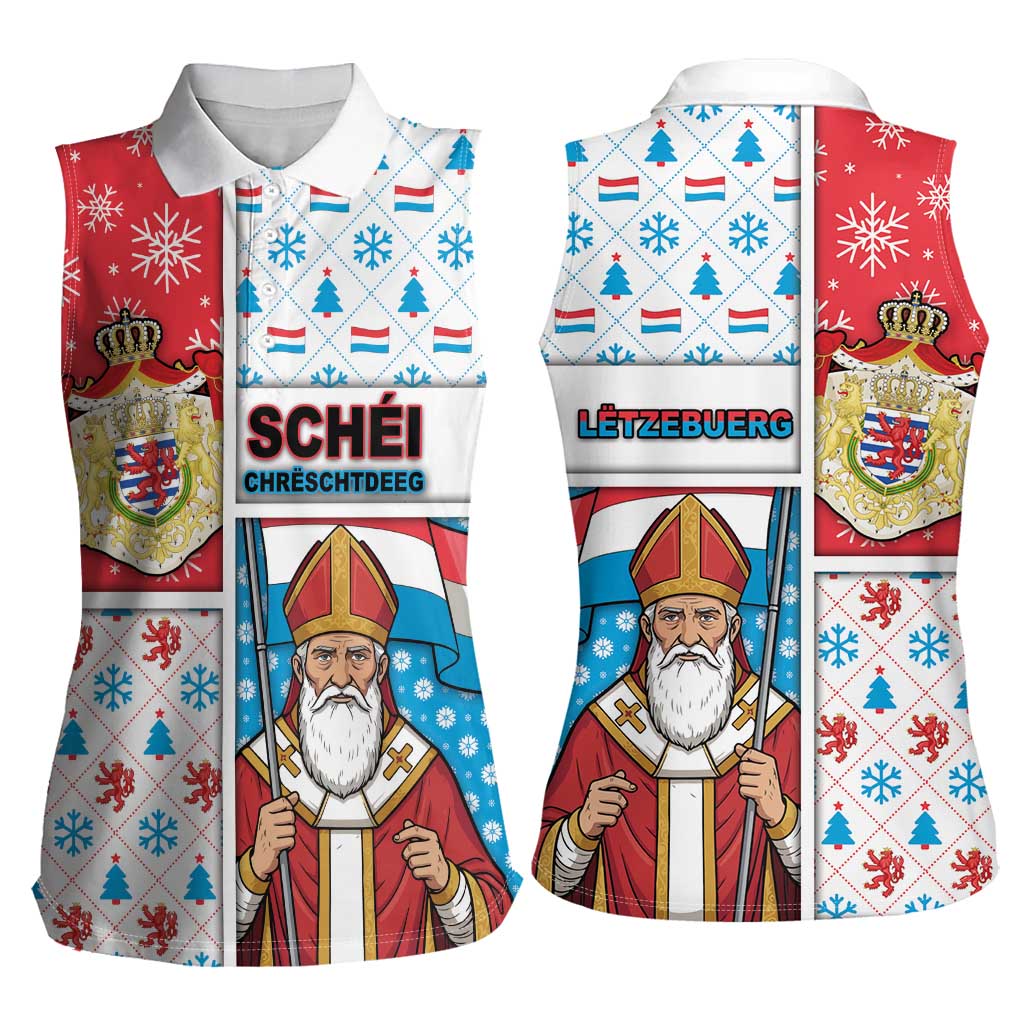 Luxembourg Christmas Women Sleeveless Polo Shirt Kleeschen With Xmas Patterns - Wonder Print Shop