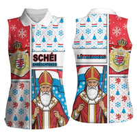 Luxembourg Christmas Women Sleeveless Polo Shirt Kleeschen With Xmas Patterns - Wonder Print Shop
