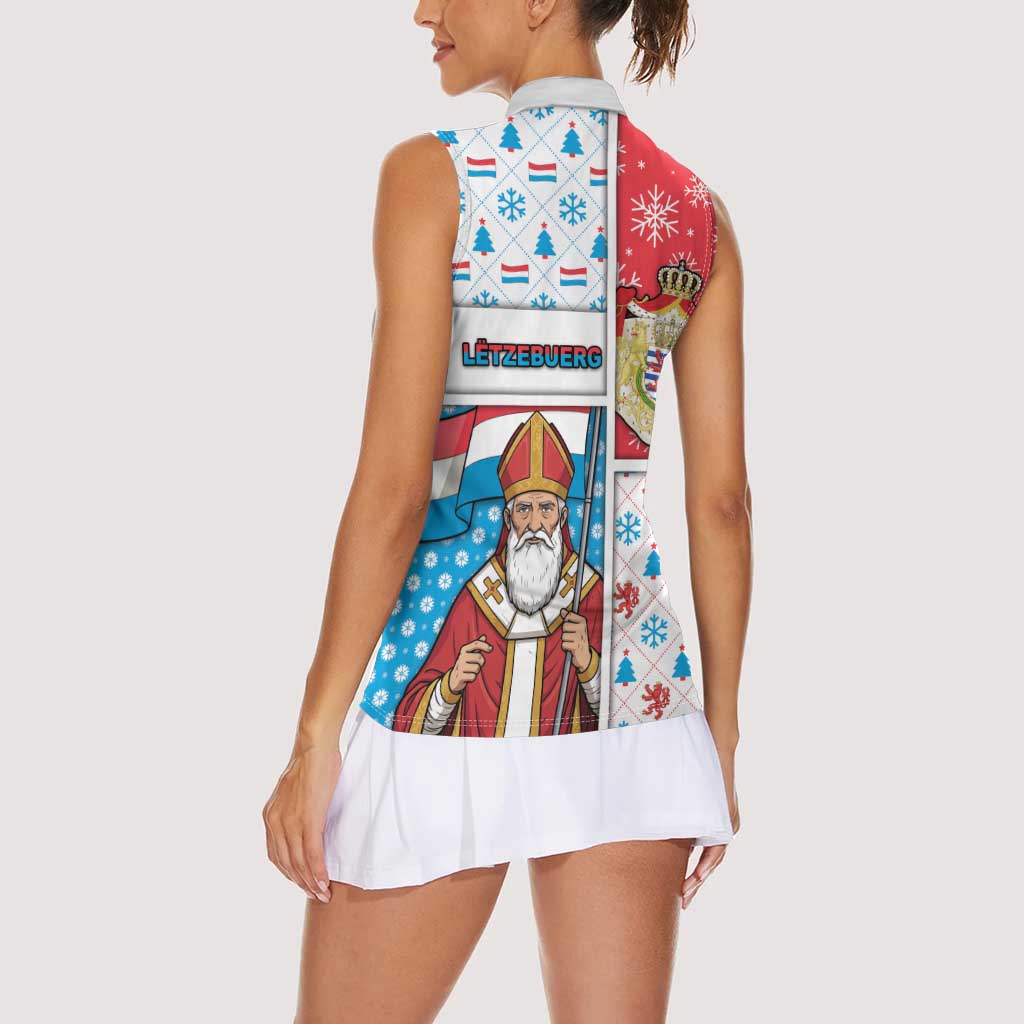 Luxembourg Christmas Women Sleeveless Polo Shirt Kleeschen With Xmas Patterns - Wonder Print Shop