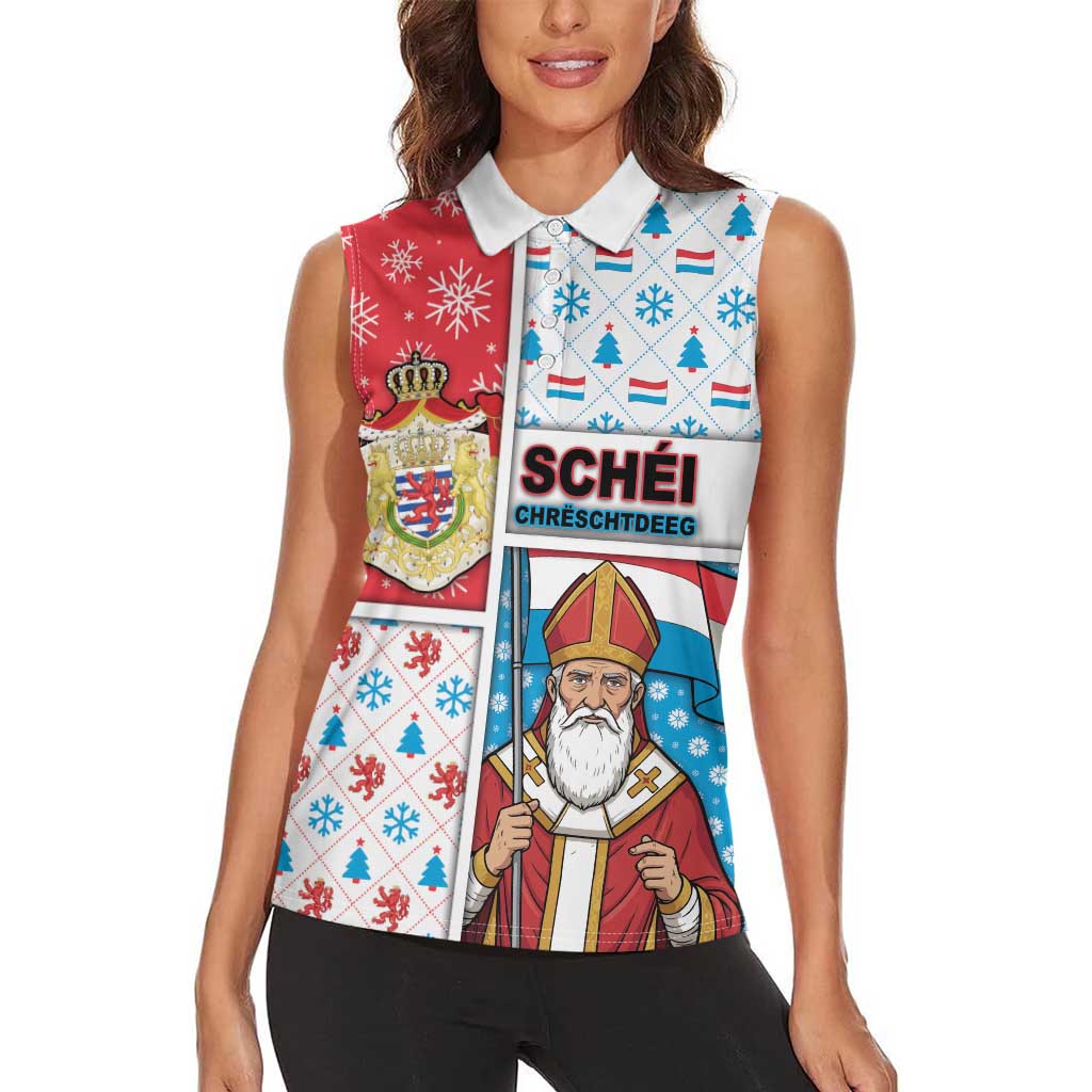 Luxembourg Christmas Women Sleeveless Polo Shirt Kleeschen With Xmas Patterns - Wonder Print Shop