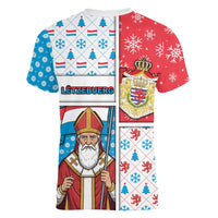 Luxembourg Christmas Women V-Neck T-Shirt Kleeschen With Xmas Patterns - Wonder Print Shop