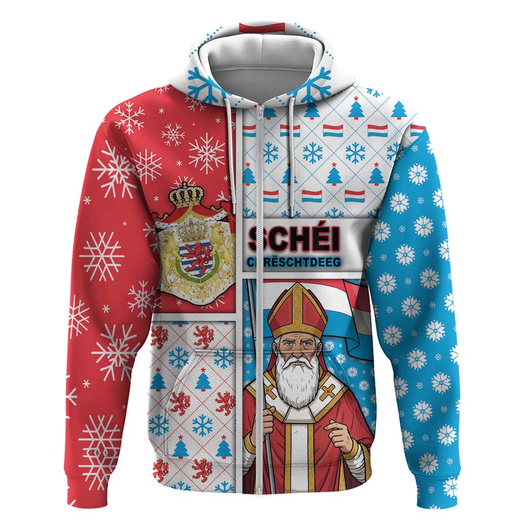 Luxembourg Christmas Zip Hoodie Kleeschen With Xmas Patterns - Wonder Print Shop