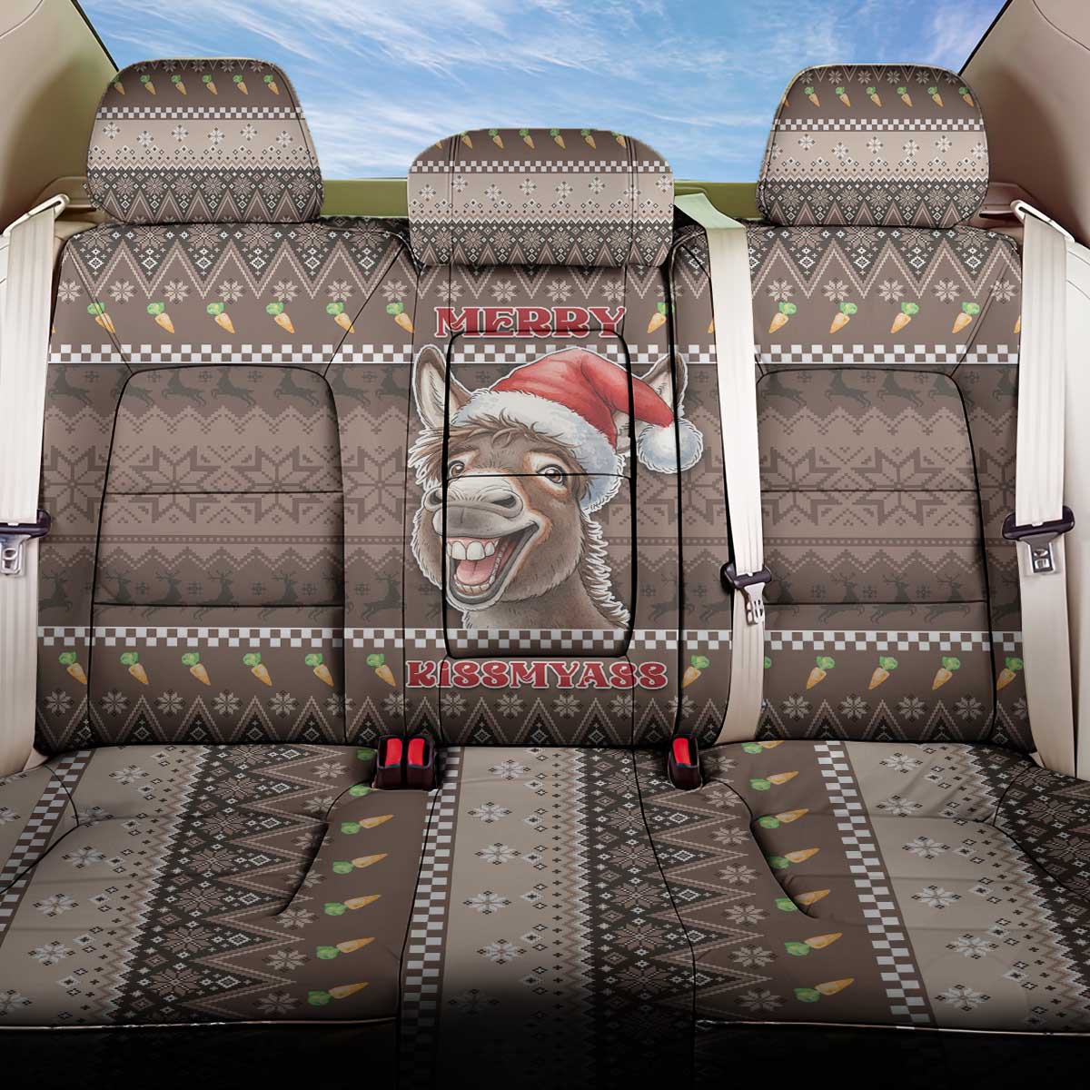 Donkey Christmas Back Car Seat Cover Merry Kiss My Ass - Wonder Print Shop