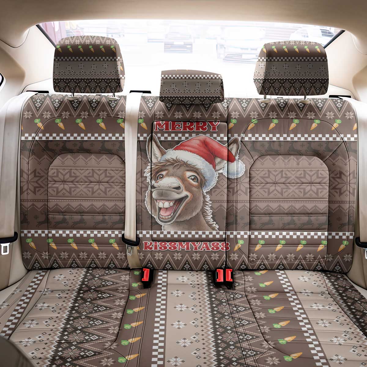 Donkey Christmas Back Car Seat Cover Merry Kiss My Ass - Wonder Print Shop