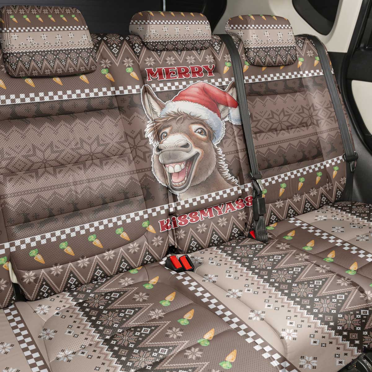 Donkey Christmas Back Car Seat Cover Merry Kiss My Ass - Wonder Print Shop