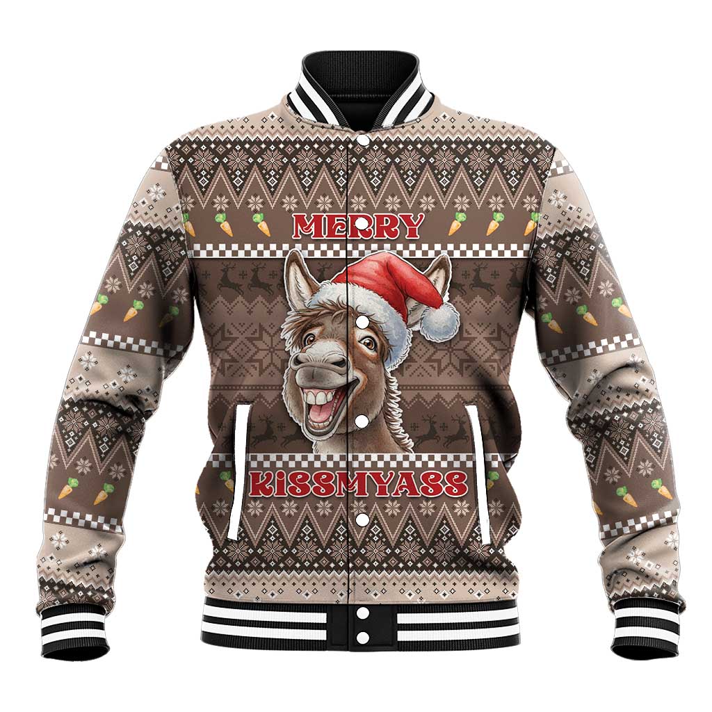 Donkey Christmas Baseball Jacket Merry Kiss My Ass - Wonder Print Shop